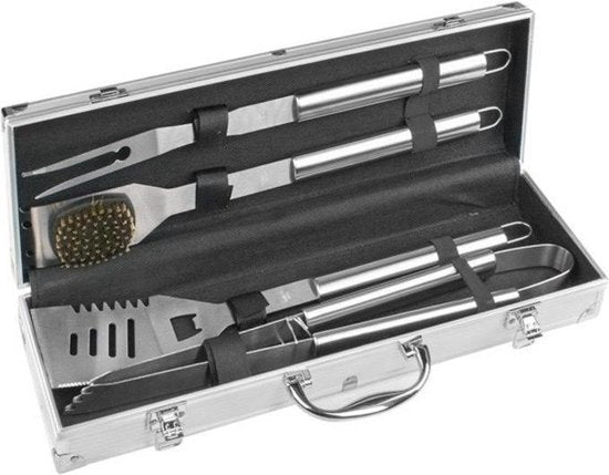 Barbecue Tool Set in Aluminum Suitcase Complete BBQ Grill Accessories Kit - Afanaya